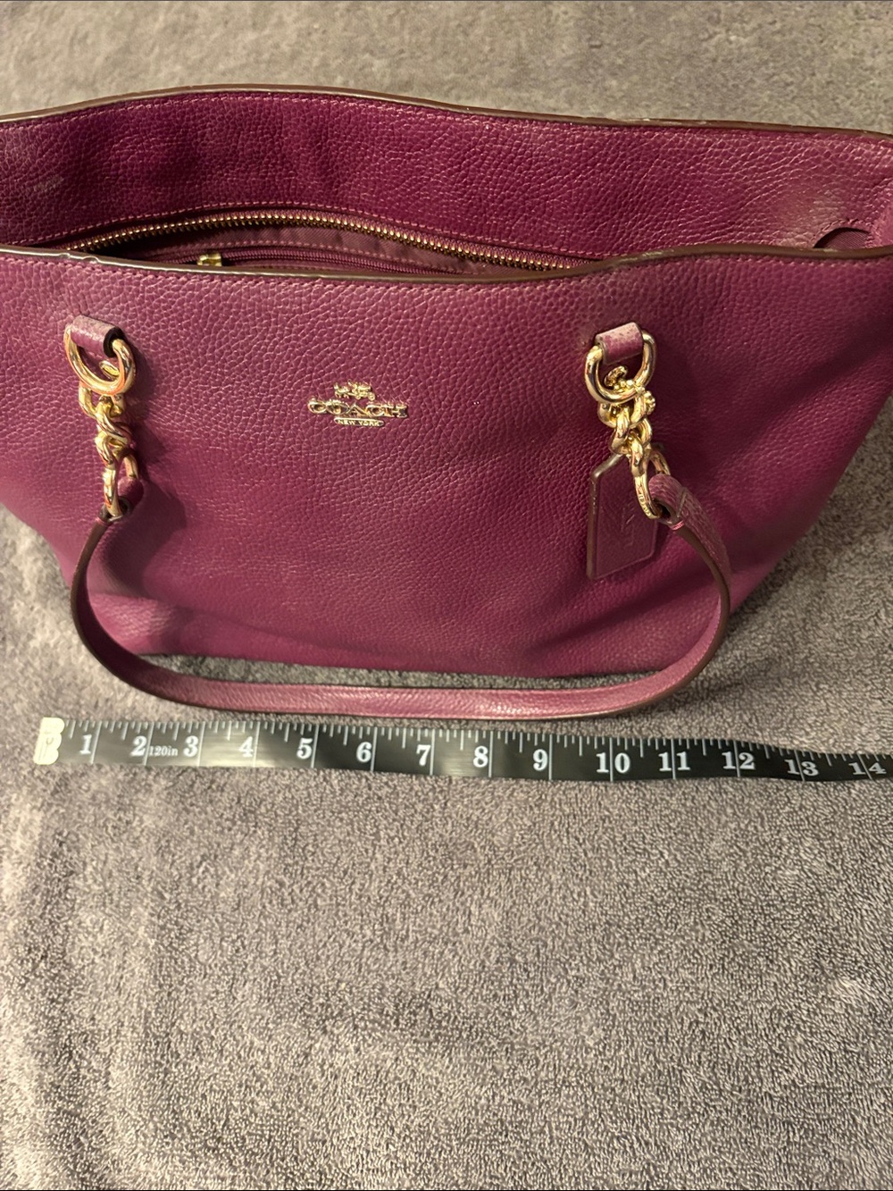 Coach Pebbled Leather Shoulder Tote in Plum Wine - Picture 3 of 7